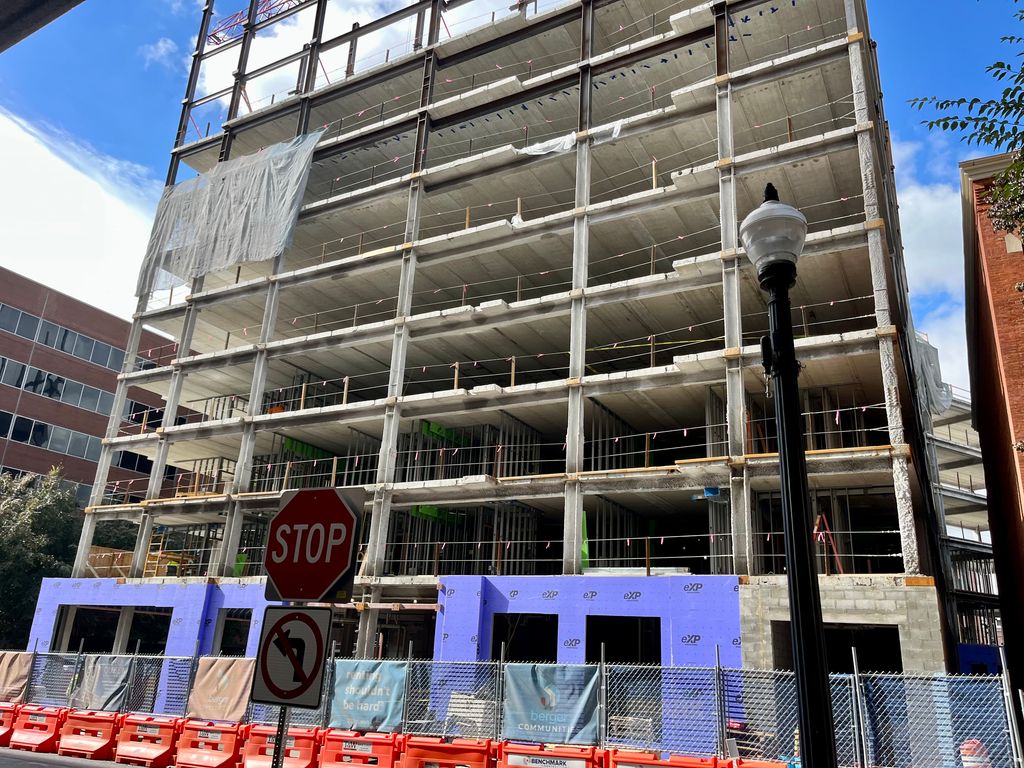 commercial building project constructed with hollow core precast concrete slabs